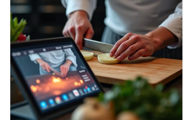 Chef montrant une technique de découpe en vidéo